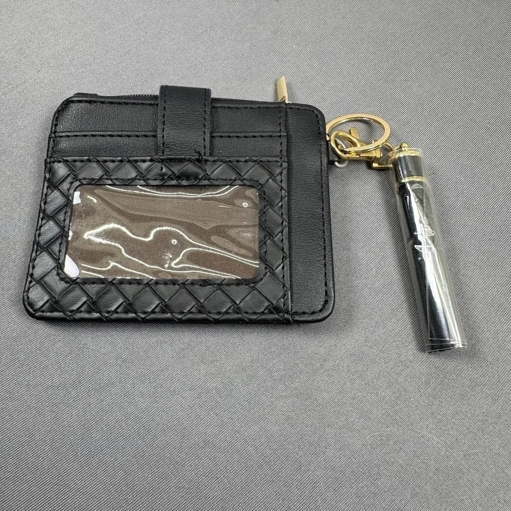 New‎ Black Leather Card Holder Keychain With Tassels